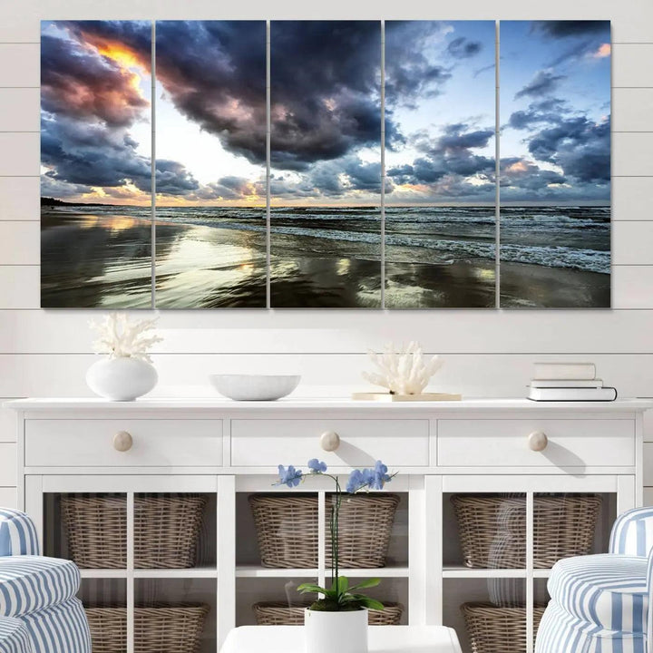 Stormy ocean sky wall art in giclee canvas print with gallery wrap. Perfect for coastal and nautical home decor.