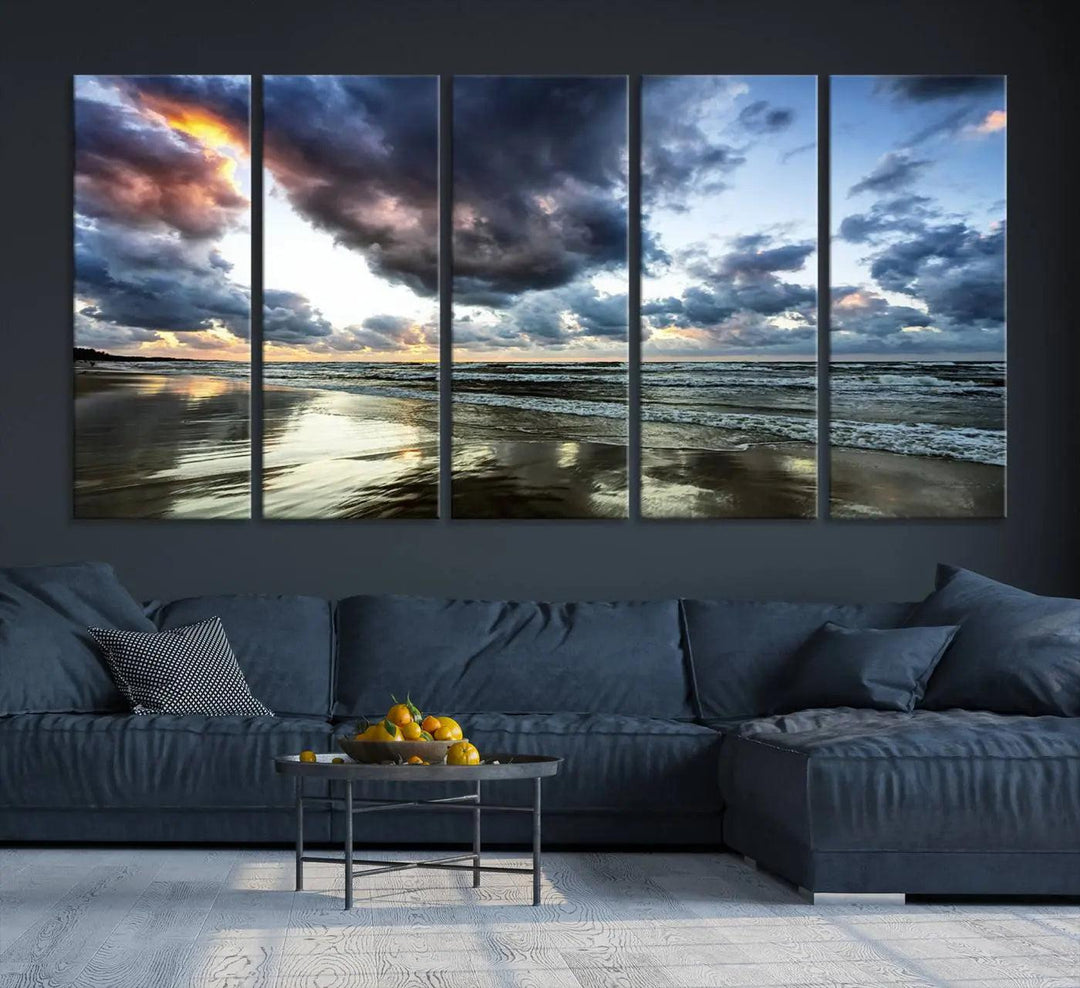 Stormy ocean sky wall art in giclee canvas print with gallery wrap. Perfect for coastal and nautical home decor.