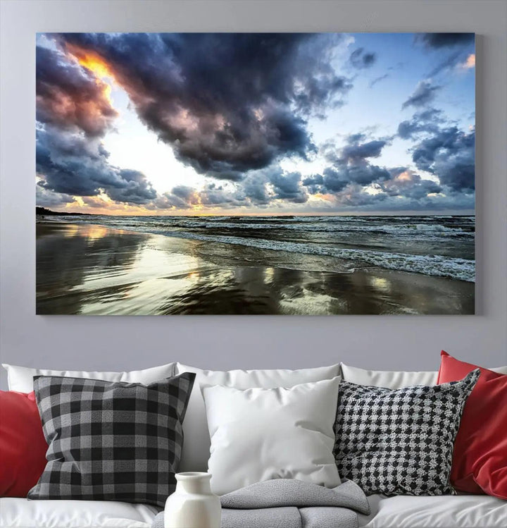 Stormy ocean sky wall art in giclee canvas print with gallery wrap. Perfect for coastal and nautical home decor.