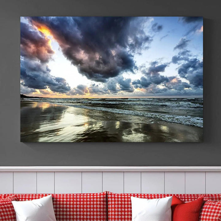 Stormy ocean sky wall art in giclee canvas print with gallery wrap. Perfect for coastal and nautical home decor.