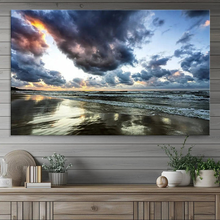 Stormy ocean sky wall art in giclee canvas print with gallery wrap. Perfect for coastal and nautical home decor.