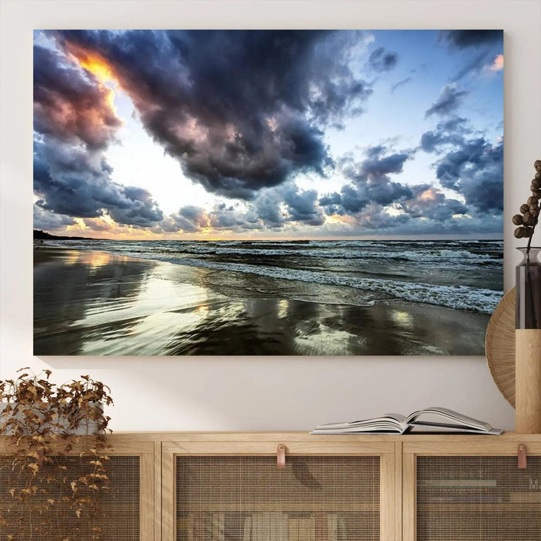 Stormy ocean sky wall art in giclee canvas print with gallery wrap. Perfect for coastal and nautical home decor.