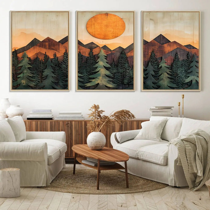 The Sunset Mountain Landscape Canvas Wall Art Print offers stunning nature-inspired wall decor, beautifully capturing a sunset mountain landscape over forests.