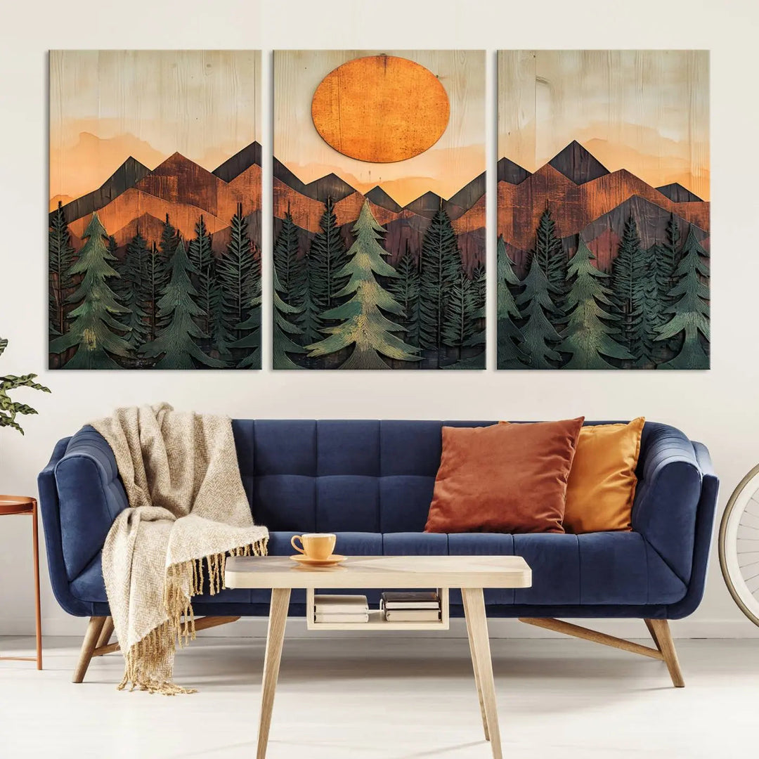 The Sunset Mountain Landscape Canvas Wall Art Print offers stunning nature-inspired wall decor, beautifully capturing a sunset mountain landscape over forests.