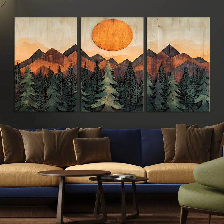 The Sunset Mountain Landscape Canvas Wall Art Print offers stunning nature-inspired wall decor, beautifully capturing a sunset mountain landscape over forests.