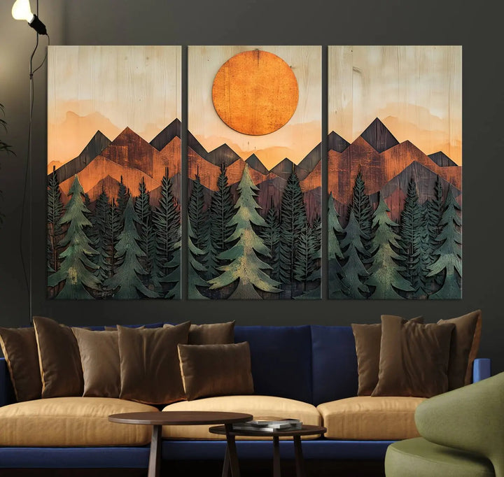 The Sunset Mountain Landscape Canvas Wall Art Print offers stunning nature-inspired wall decor, beautifully capturing a sunset mountain landscape over forests.