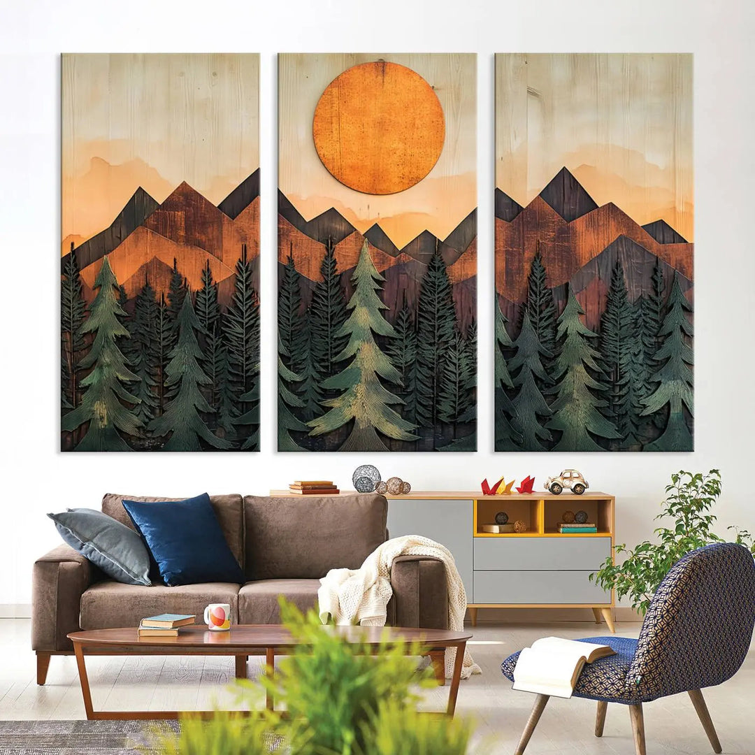 The Sunset Mountain Landscape Canvas Wall Art Print offers stunning nature-inspired wall decor, beautifully capturing a sunset mountain landscape over forests.