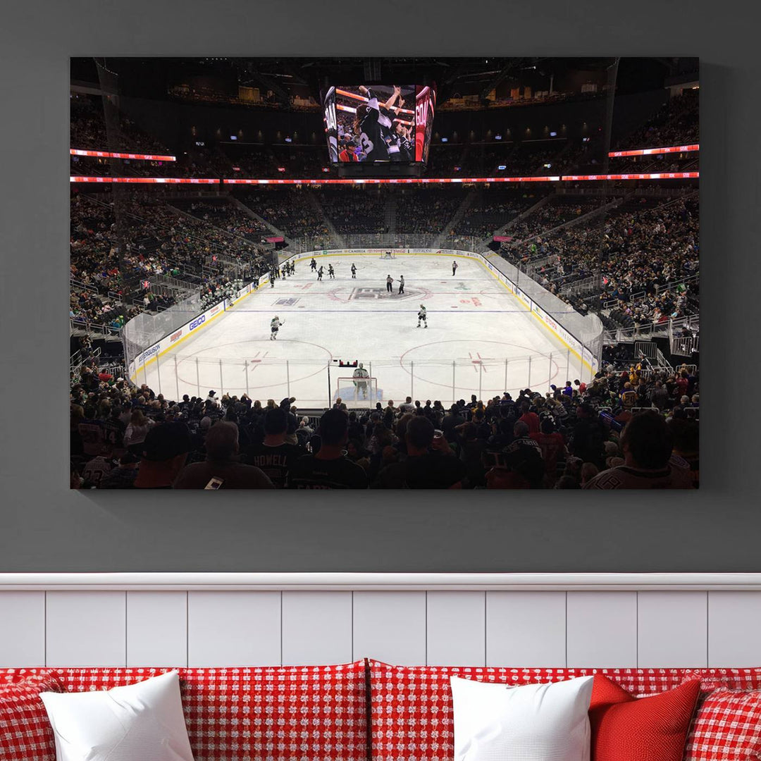 The T-Mobile Arena in Paradise, Nevada, home to the Vegas Golden Knights, is brought to life with vibrant colors in this captivating ice hockey stadium wall art canvas print.