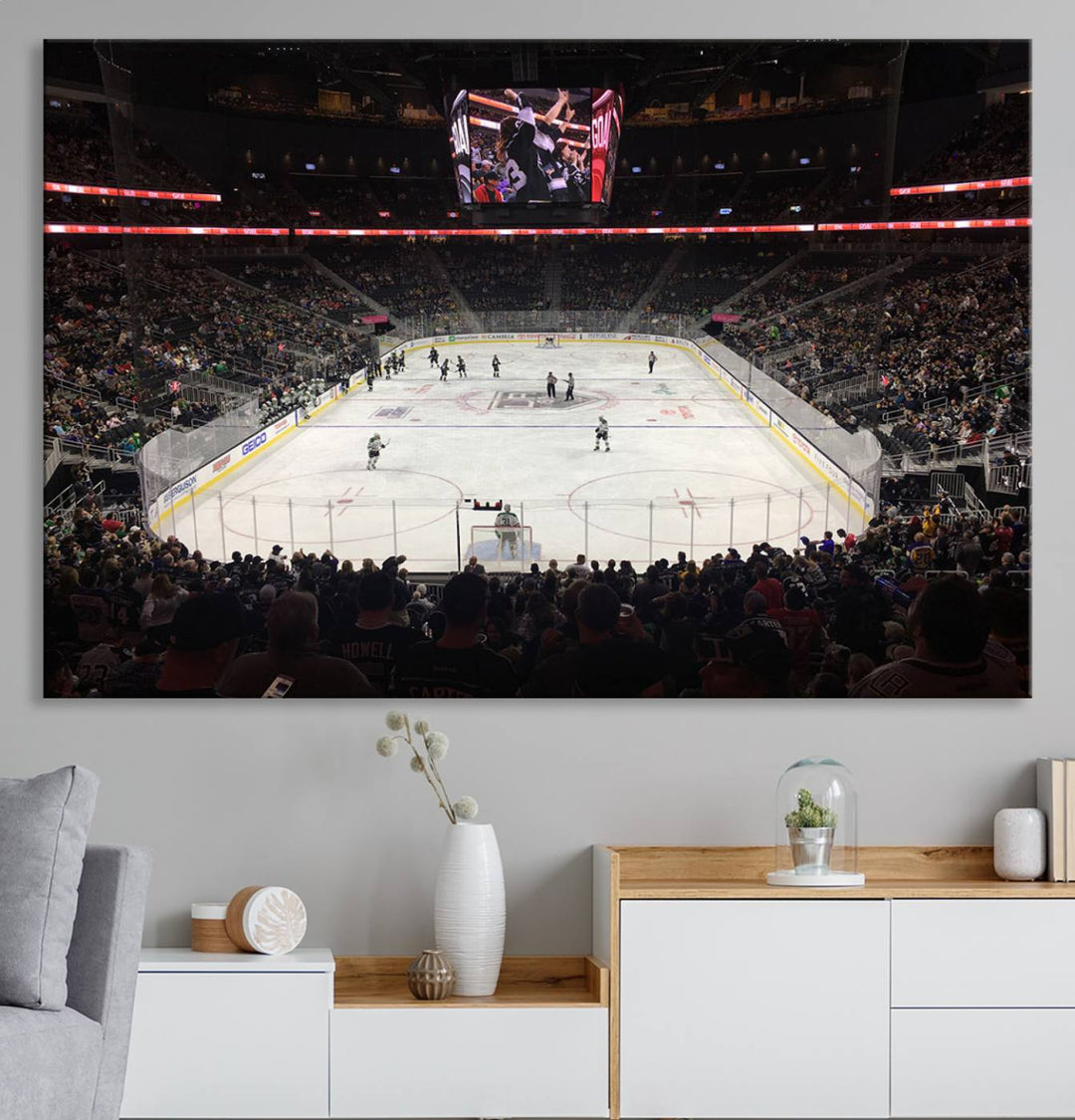 The T-Mobile Arena in Paradise, Nevada, home to the Vegas Golden Knights, is brought to life with vibrant colors in this captivating ice hockey stadium wall art canvas print.