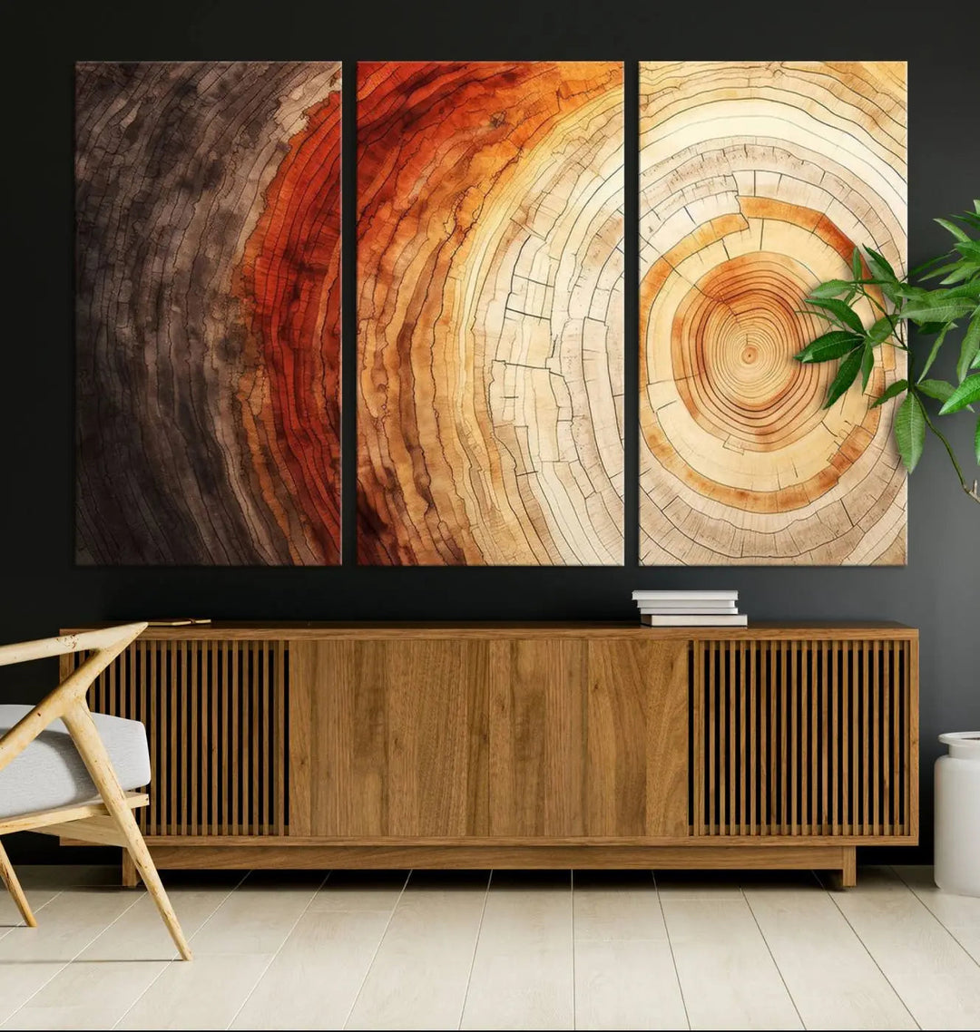 Contemporary living room featuring the Tree Ring Print on Canvas Wall Art.