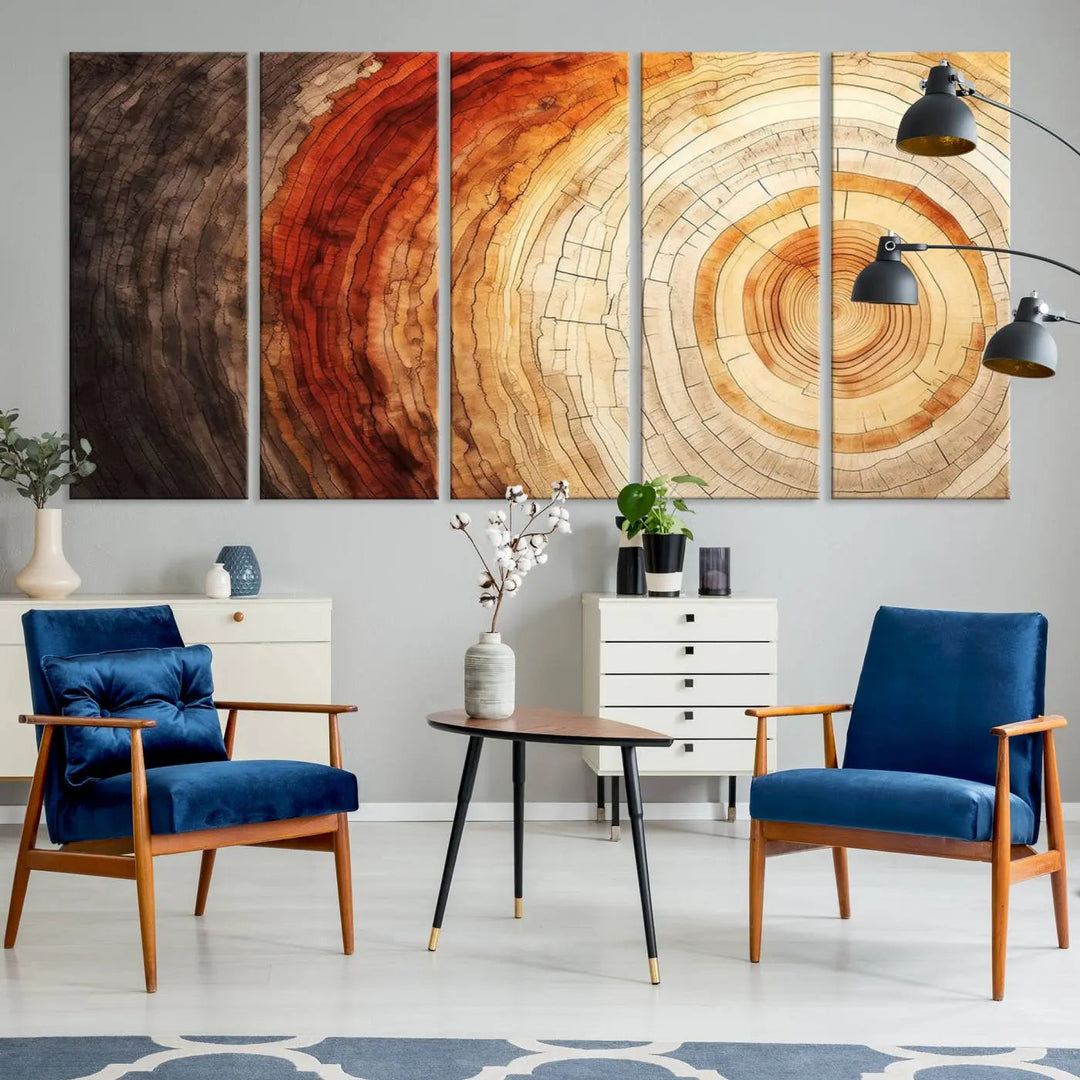 Contemporary living room featuring the Tree Ring Print on Canvas Wall Art.