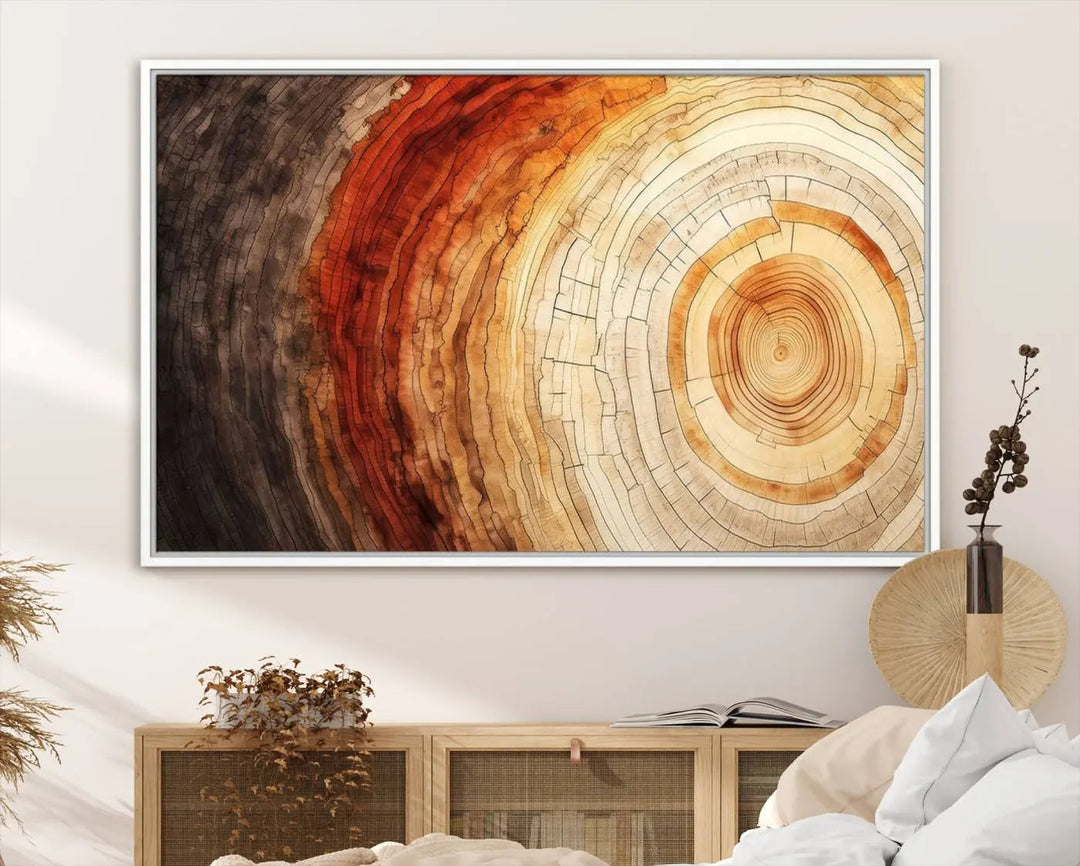 Contemporary living room featuring the Tree Ring Print on Canvas Wall Art.