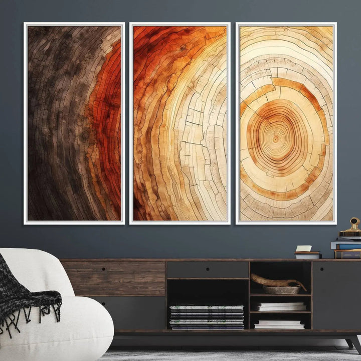 Contemporary living room featuring the Tree Ring Print on Canvas Wall Art.