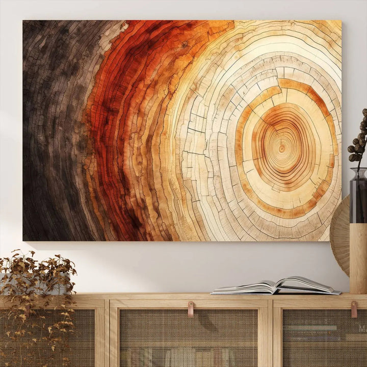 Contemporary living room featuring the Tree Ring Print on Canvas Wall Art.