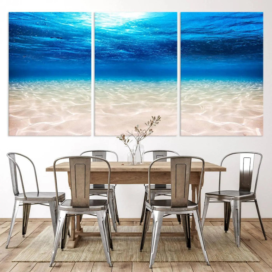 Underwater Ocean Scene Giclee Canvas Print – Serene Deep Blue Seascape Wall Art for Coastal Home Decor, Tranquil Sea Bottom Landscape