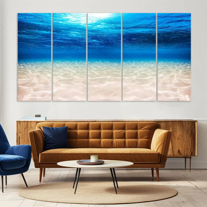 Underwater Ocean Scene Giclee Canvas Print – Serene Deep Blue Seascape Wall Art for Coastal Home Decor, Tranquil Sea Bottom Landscape