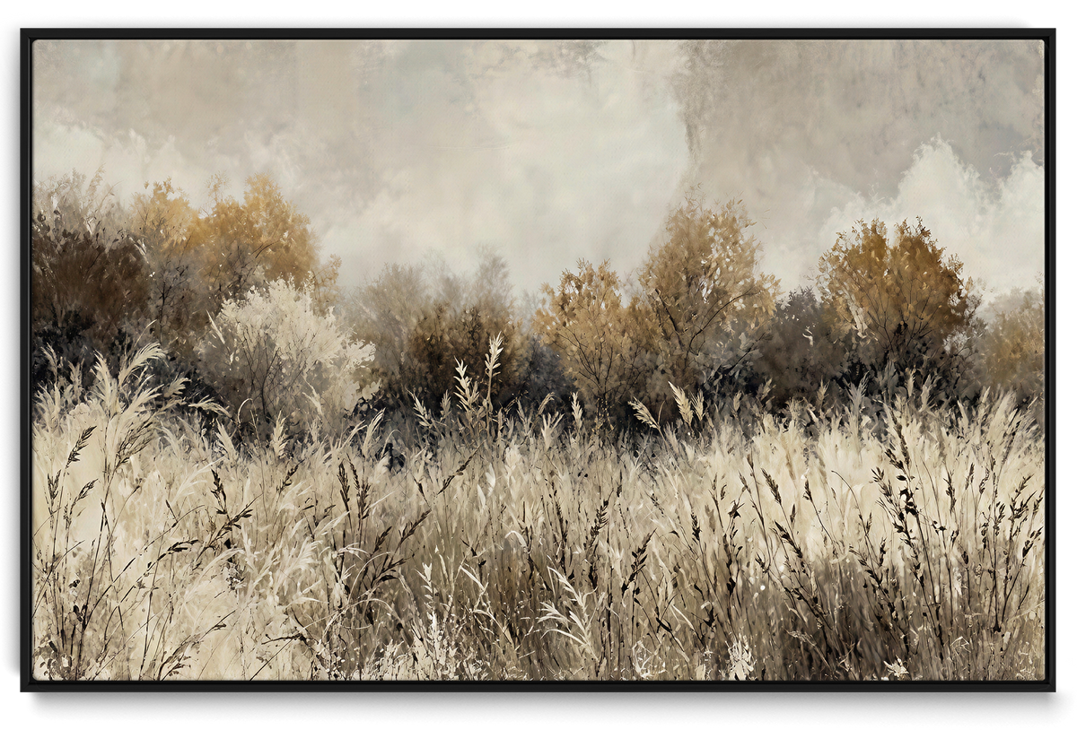 53959945-_Poster-30x20 - Muted Neutral Forest Landscape Canvas Wall Art - Vintage Rustic Wildflower Meadow Print