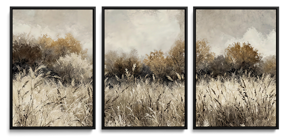 53959945-_Poster-30x20 - Muted Neutral Forest Landscape Canvas Wall Art - Vintage Rustic Wildflower Meadow Print