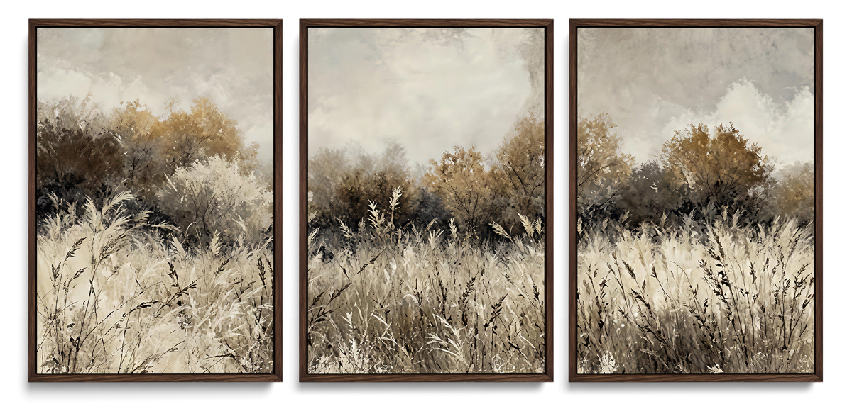 53959945-_Poster-30x20 - Muted Neutral Forest Landscape Canvas Wall Art - Vintage Rustic Wildflower Meadow Print