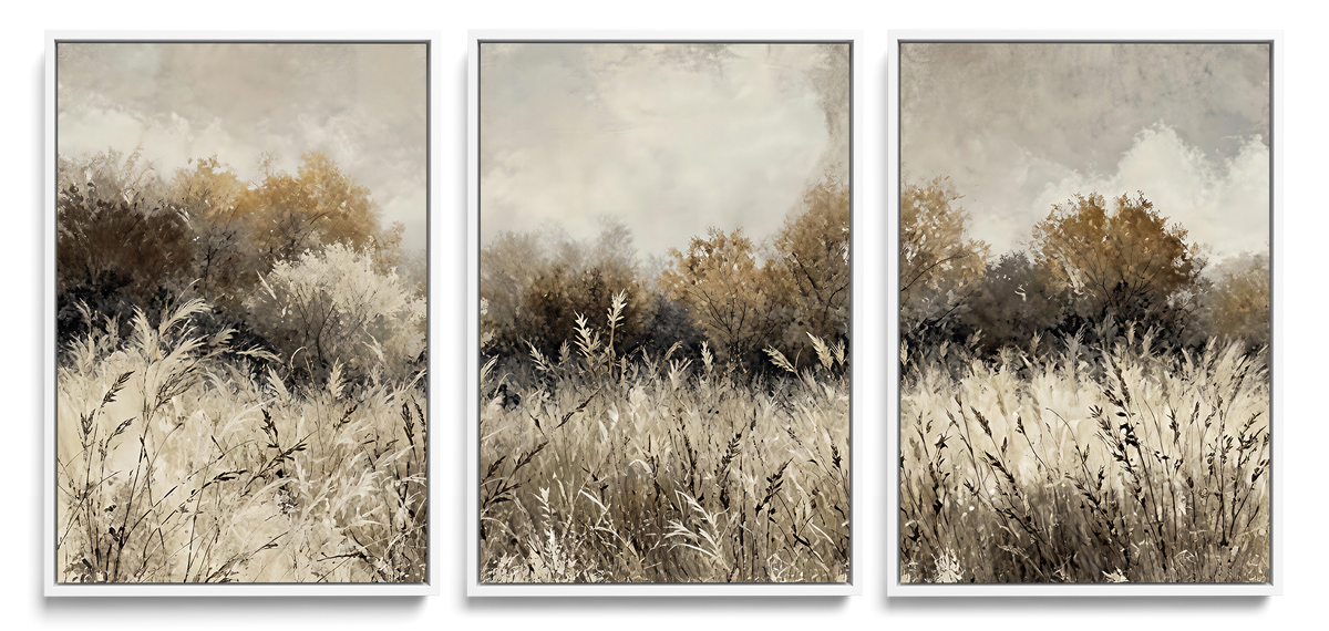 53959945-_Poster-30x20 - Muted Neutral Forest Landscape Canvas Wall Art - Vintage Rustic Wildflower Meadow Print