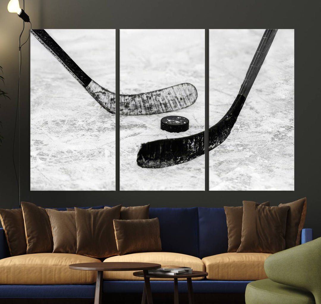 The Winter Ice Hockey Sport Canvas Wall Art Print adds a perfect touch to the room.