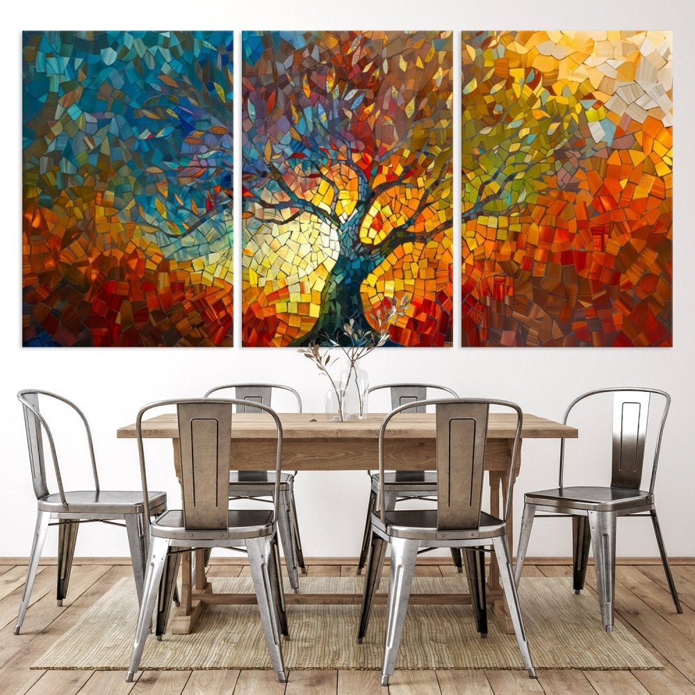 The Yggdrasil Tree of Life Mosaic Stained Glass Wall Art Canvas Print brings a burst of color to any room. Crafted on museum-quality canvas, this artwork enhances the space effortlessly and includes free shipping for your convenience.