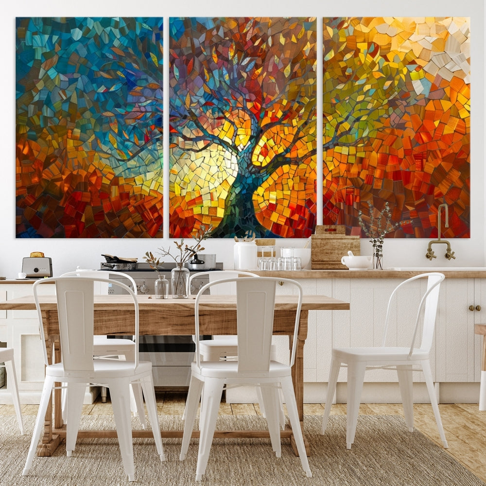 The Yggdrasil Tree of Life Mosaic Stained Glass Wall Art Canvas Print brings a burst of color to any room. Crafted on museum-quality canvas, this artwork enhances the space effortlessly and includes free shipping for your convenience.