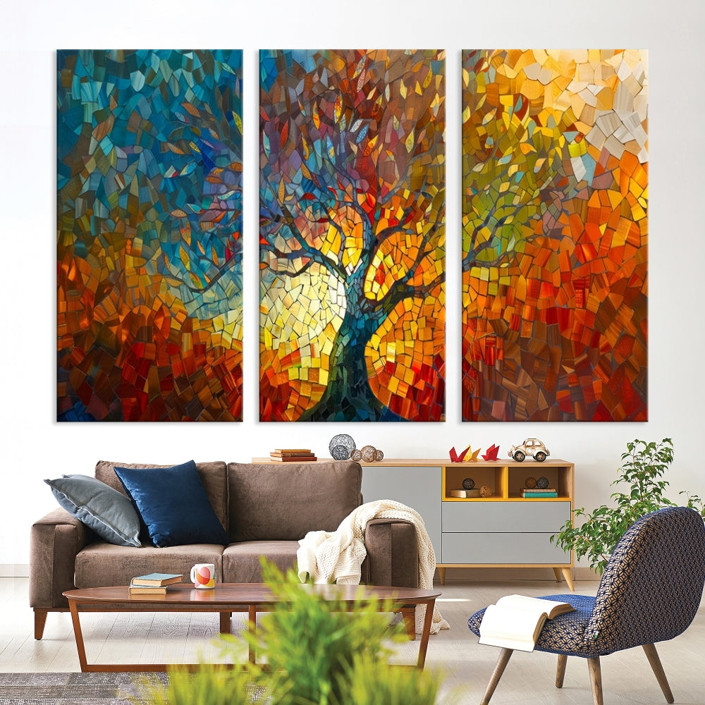 The Yggdrasil Tree of Life Mosaic Stained Glass Wall Art Canvas Print brings a burst of color to any room. Crafted on museum-quality canvas, this artwork enhances the space effortlessly and includes free shipping for your convenience.