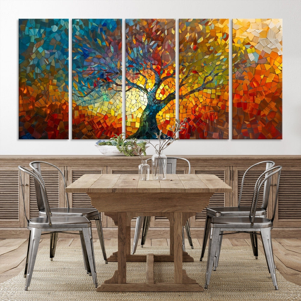 The Yggdrasil Tree of Life Mosaic Stained Glass Wall Art Canvas Print brings a burst of color to any room. Crafted on museum-quality canvas, this artwork enhances the space effortlessly and includes free shipping for your convenience.