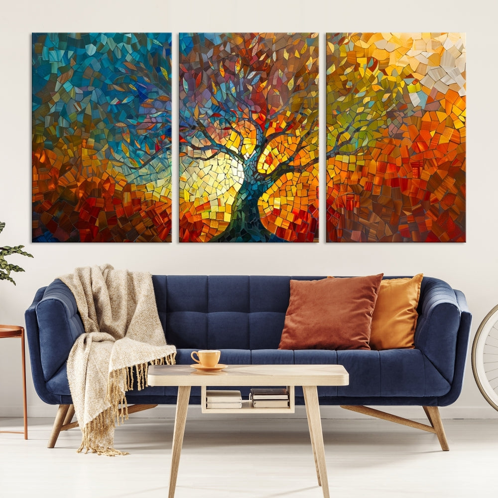 The Yggdrasil Tree of Life Mosaic Stained Glass Wall Art Canvas Print, crafted on museum-quality canvas with a UV-protective coating, beautifully adorns the space. Ready to hang, it injects vibrant elegance into its surroundings.