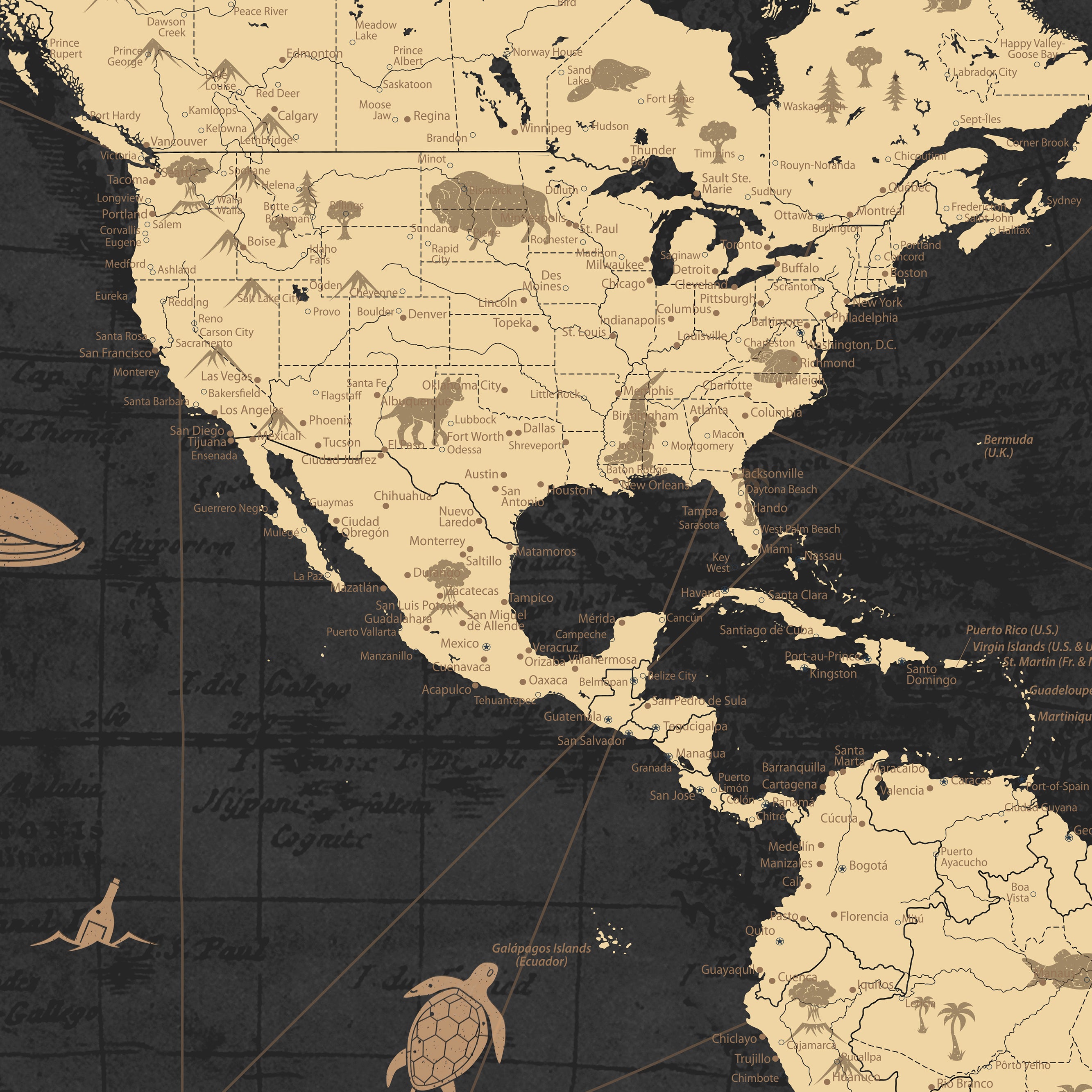 Rehber01-MGV-CV-36X24-Personalized Travel World Map Print | Customize Map with Push Pin Canvas on Foam Board | Grunge Maps Prints for Wall Decor