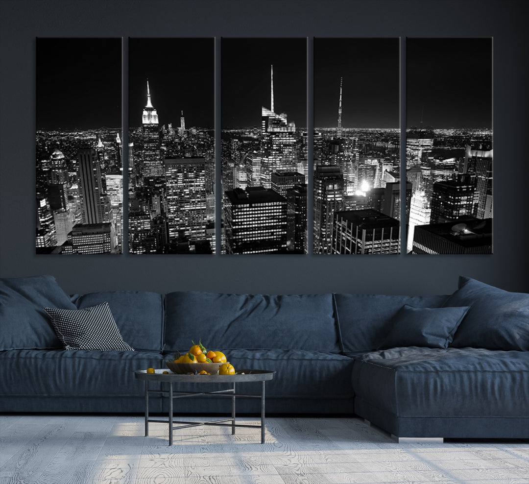 Gran arte de pared Impresiones en lienzo de NUEVA YORK - Horizonte de la ciudad de Nueva York en blanco y negro por la noche