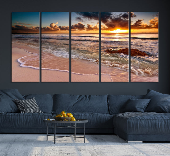 Mer Océan Coucher de Soleil Plage Mur Art Impression sur Toile