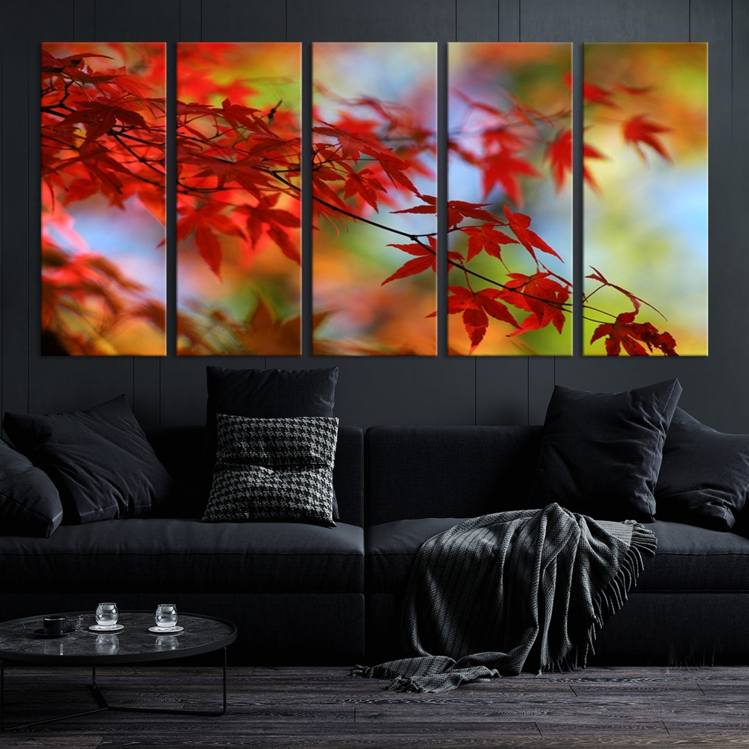 Art mural Feuilles rouges en automne Impression sur toile