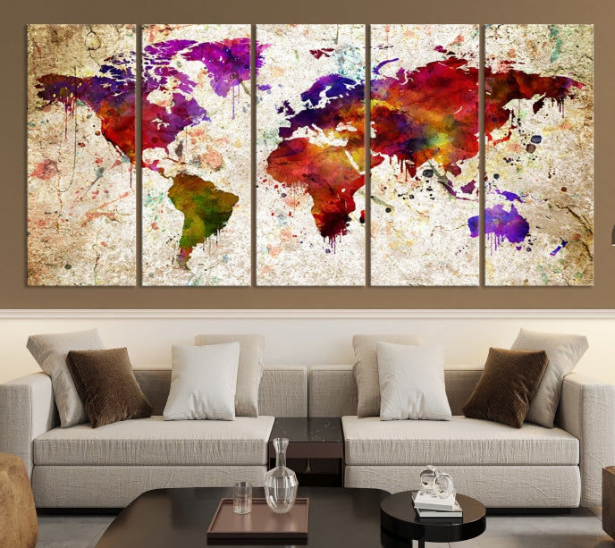 Impresión de lienzo de mapa mundial de arte de pared grande - Impresión de lienzo de arte de pared de mapa mundial extra grande - Impresión de póster de arte de pared de mapa mundial