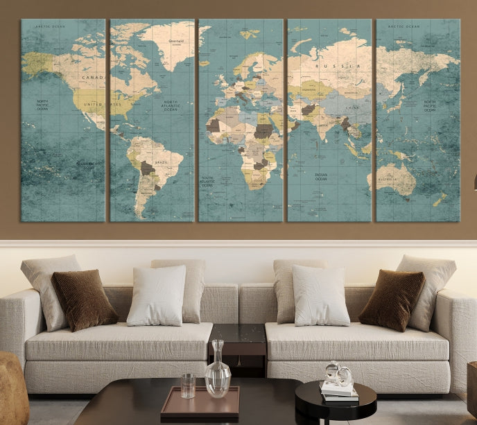 Lienzo decorativo para pared con mapa del mundo clásico extragrande