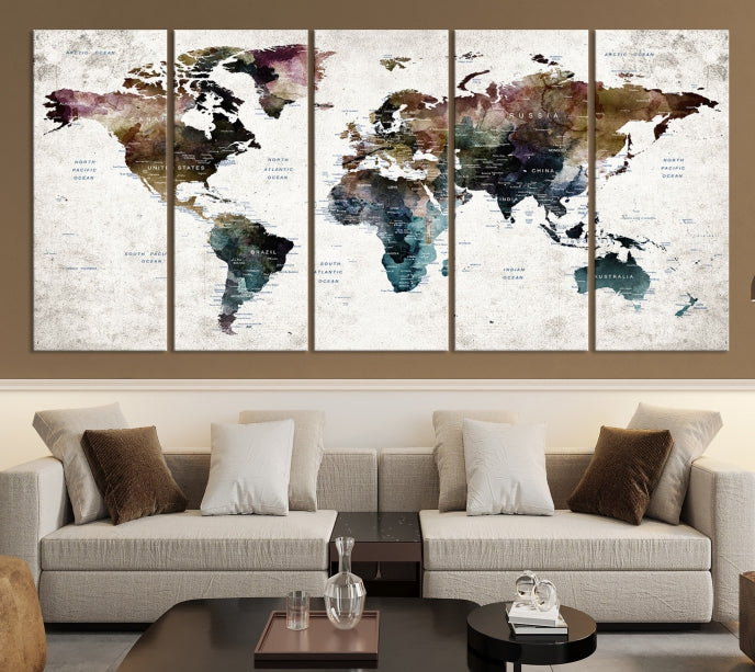 Watercolor World Map Wall Art Canvas Print