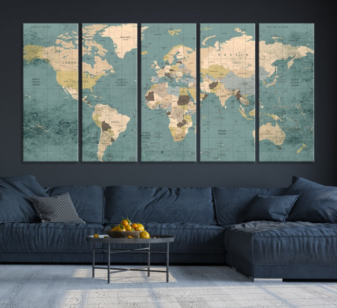 Impression sur toile d’art mural de carte du monde classique