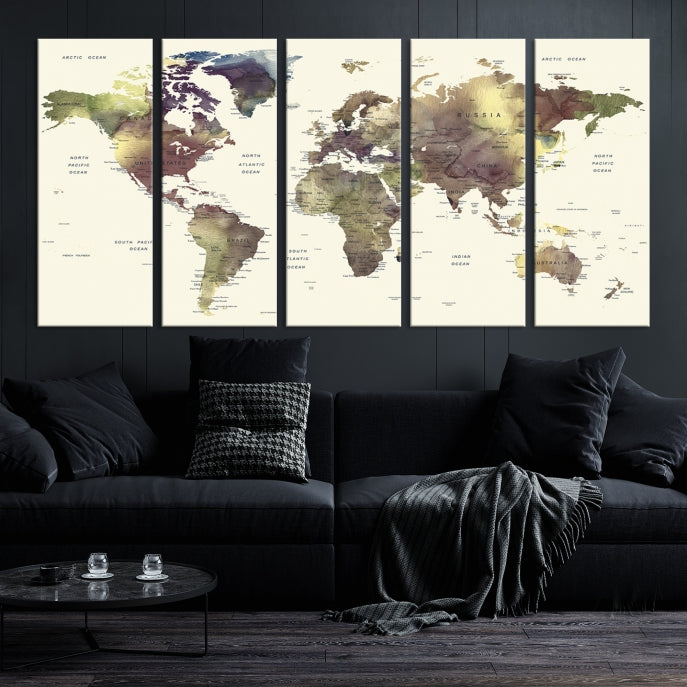 World Map Push Pin Travel Lover Wall Art Canvas Print