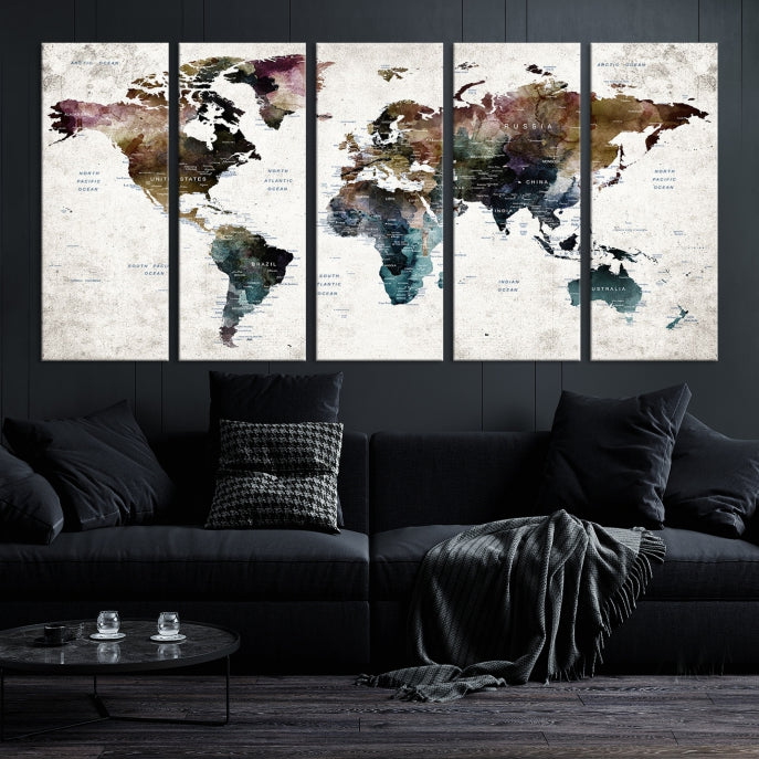 Watercolor World Map Wall Art Canvas Print