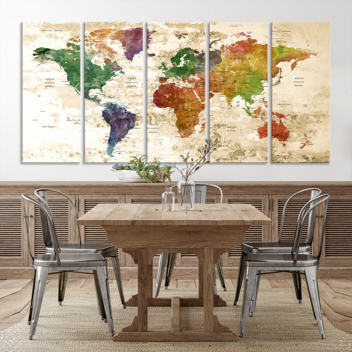 Carte du monde aquarelle, Art mural, impression sur toile