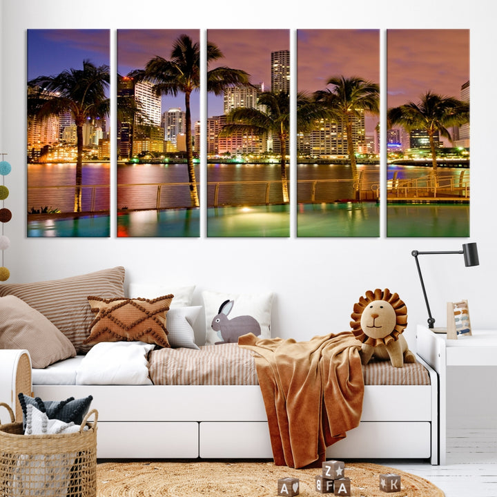 Art mural MIAMI Impression sur toile Miami Skyline avec palmiers