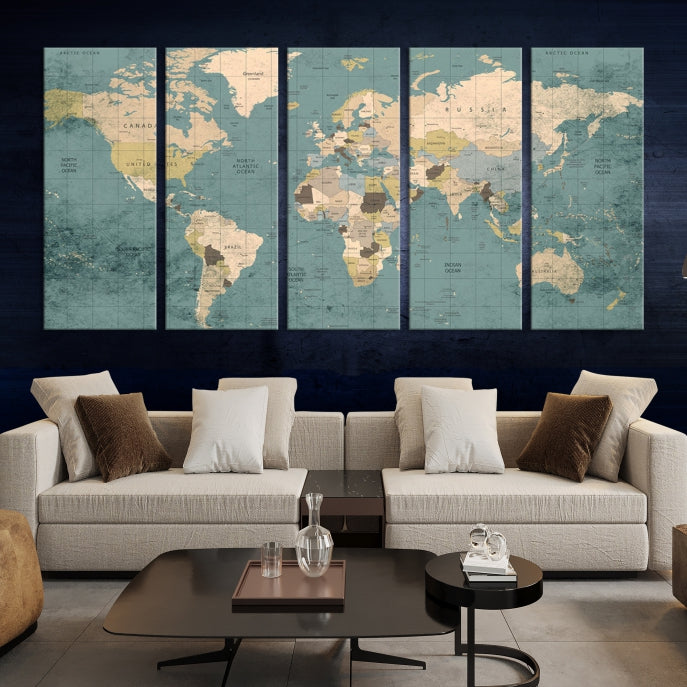 Lienzo decorativo para pared con mapa del mundo clásico extragrande