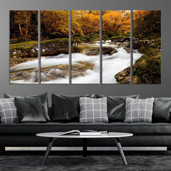 Wall Art Waterfall Canvas Print River in Forest in Autumn