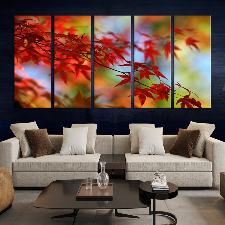 Art mural Feuilles rouges en automne Impression sur toile