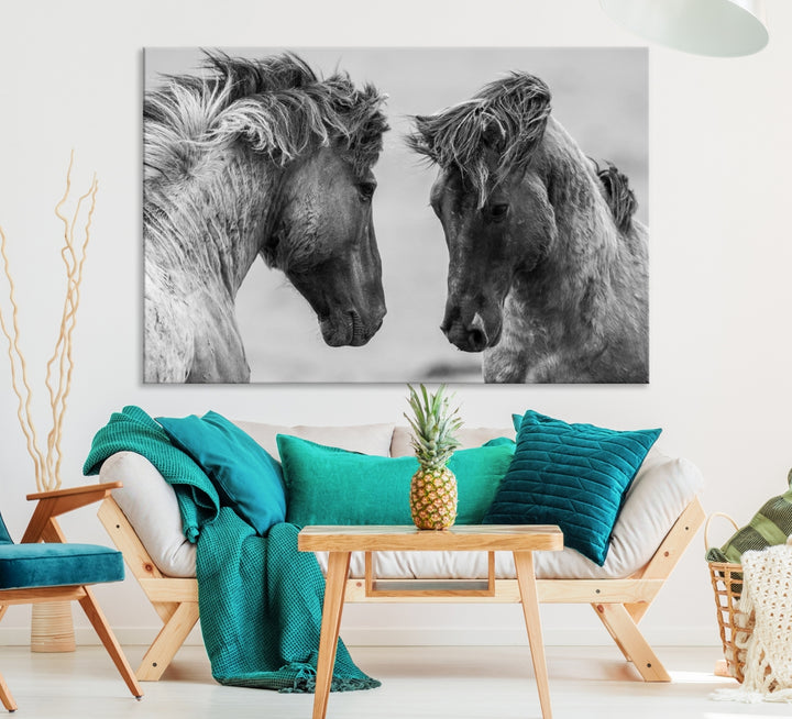 Hermosos caballos blancos lienzo arte de la pared caballo lienzo impresión gran animal arte de la pared arte imprimible decoración del hogar obras de arte para la sala de estar