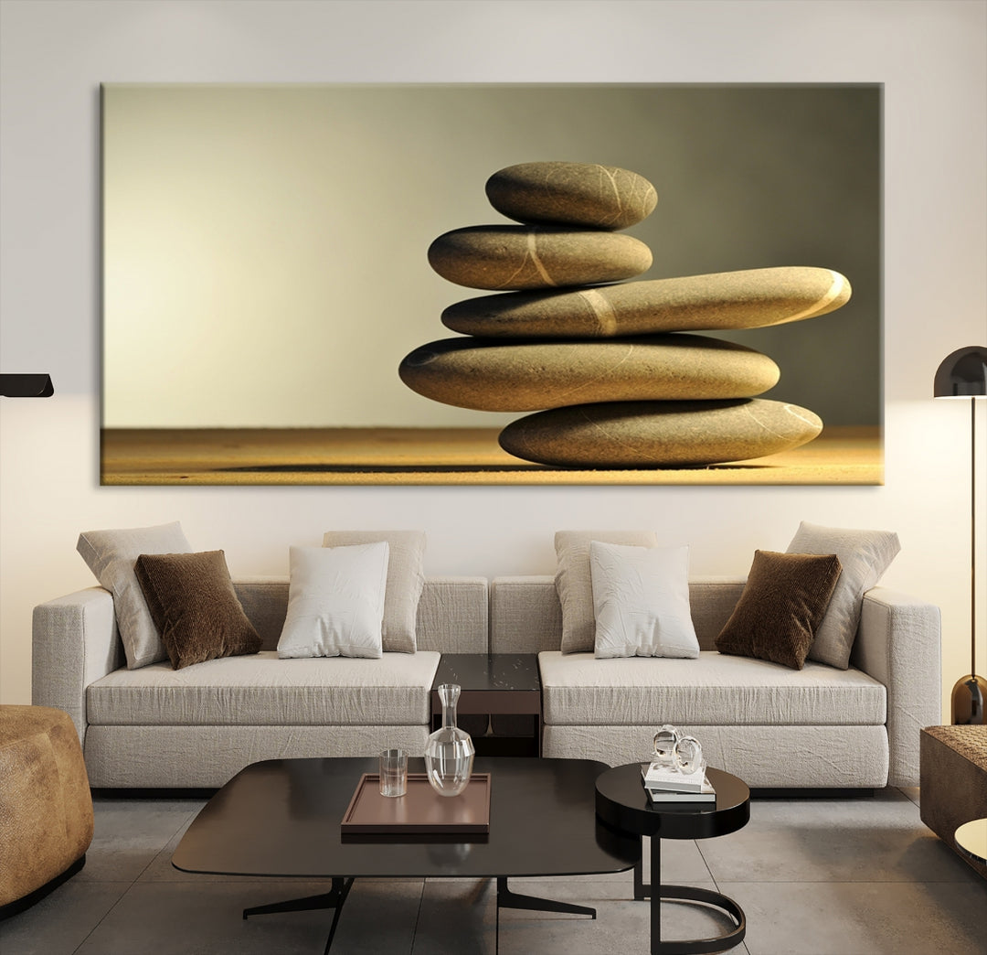 Piedras Zen amarillas sobre fondo amarillo, arte de pared para decoración de habitación Zen de Yoga, obra de arte