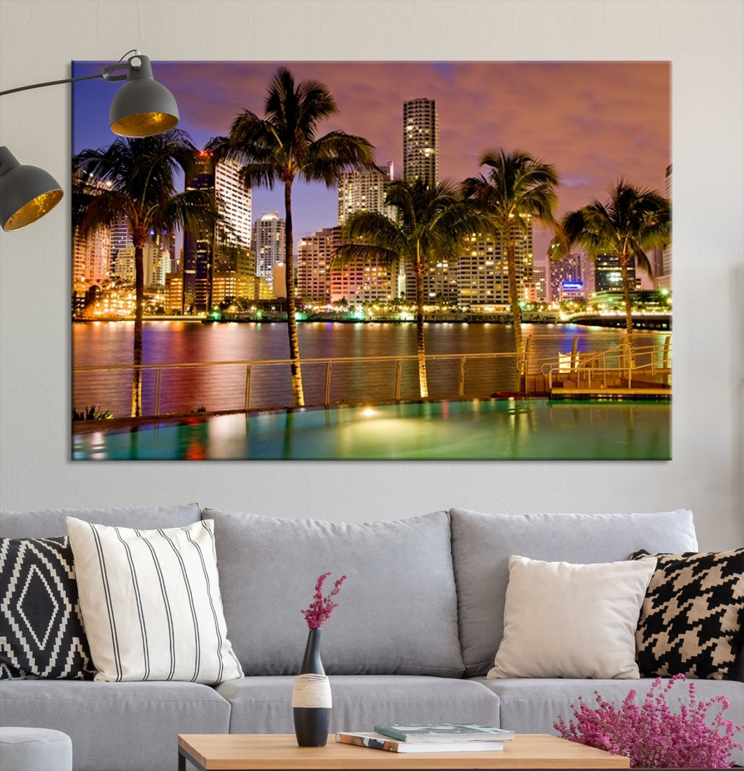 Art mural MIAMI Impression sur toile Miami Skyline avec palmiers