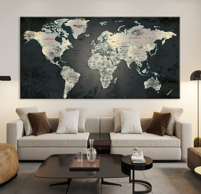 Impresión de lienzo del mapa del mundo, impresión de lienzo del alfiler del mapa del mundo, lienzo del alfiler del mapa del mundo del arte de la pared grande,