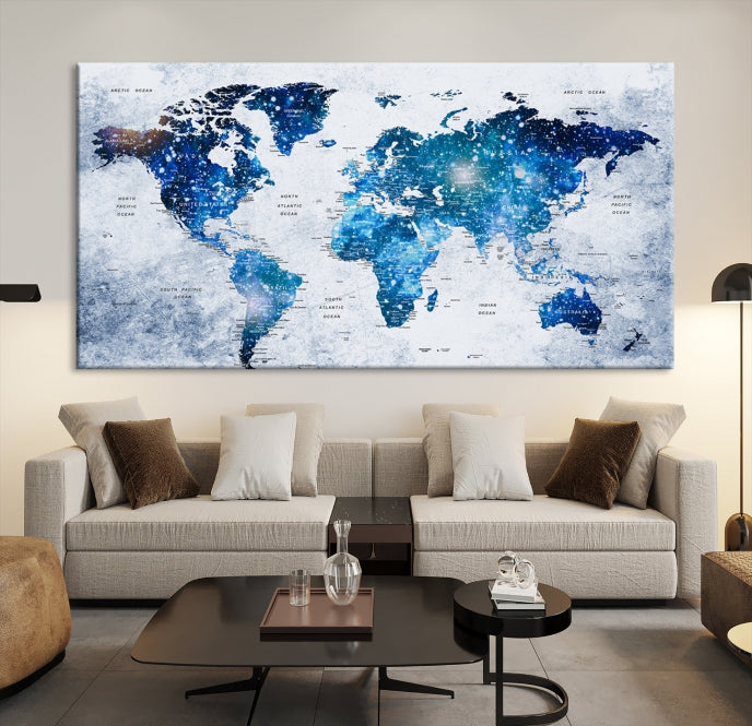 Carte du monde ciel bleu Impression sur toile